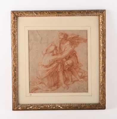 un vieux dessin représentant une femme tenant un enfant dans ses bras