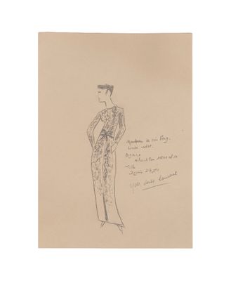 un dessin représentant une femme en robe et avec un chapeau