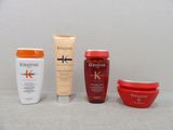 trois types différents de produits capillaires posés sur une table