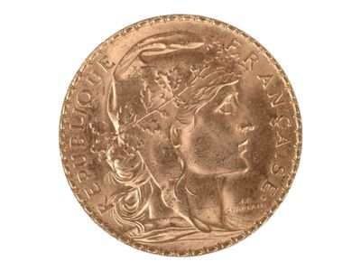 Pièce de 20 francs or au coq, 1908. Petites usures. - Photo 1