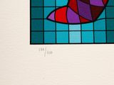 a drawing of a fish in a stained glass window
