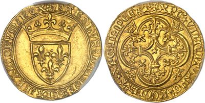 a gold coin with a shield on the front and a shield on the back
