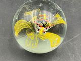 a glass ball with a fish inside of it on a table
