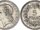 Pièce de 5 francs à l'effigie d'une femme de profil