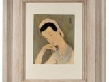an image of a painting of a woman in a white dress