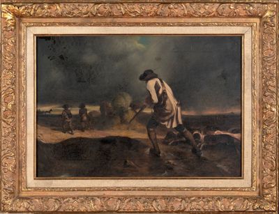 ÉCOLE FRANÇAISE DU DEBUT DU XXe SIÈCLE : "La traque du gibier", HST da - Photo 1