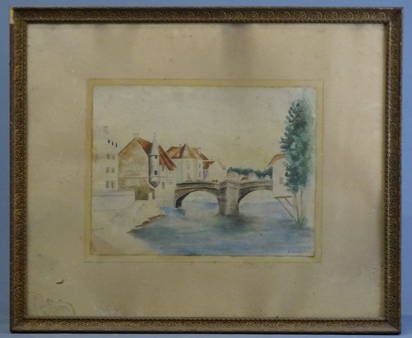 M. MARCHAND (20ème) « Le vieux pont ». Aquarelle. Signé en bas à ...