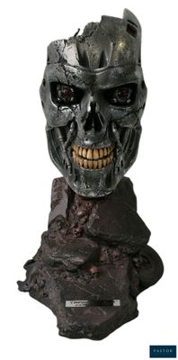 a close up of a busturine of a skull on a white background