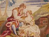 a painting of a man and a woman sitting on a bench