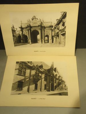 two old black and white photos of a building with a clock on top of it