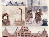 quatre photos de personnes marchant ensemble dans la neige