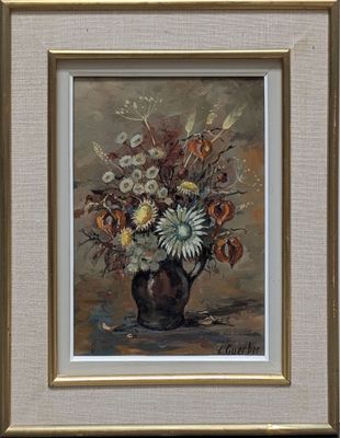 une peinture de fleurs dans un vase sur une table