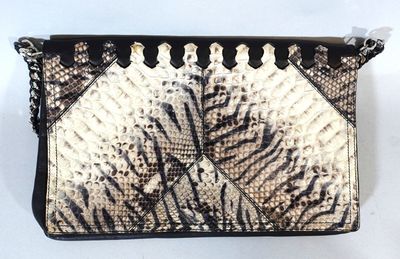 ROBERTO CAVALLI Sac à main en cuir marron et peau de crocodi…