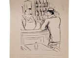 un dessin représentant deux hommes assis à un bar en train de discuter