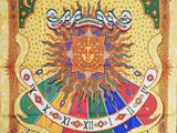 Le soleil et la lune sont représentés sur cette tapisserie