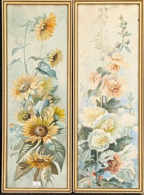deux tableaux représentant des tournesols et d'autres fleurs, dans un cadre doré
