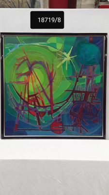a picture of a painting on display on a table