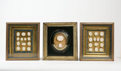 three framed picture frames with a picture of a woman in a circle