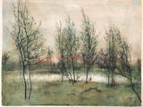une image représentant un tableau montrant des arbres dans un champ