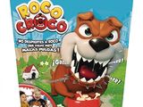 Sur la boîte du jeu « Poco Dog », on voit un chien en train de manger par la bouche de la boîte.