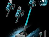 a close up of a cordless vacuum cleaner on a black background
