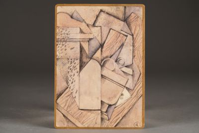 an image of a wooden plaque with a painting on it