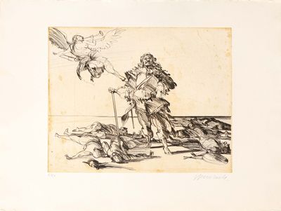une image représentant le dessin d'un homme sur un bateau, avec un oiseau volant au-dessus de lui