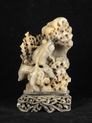 chinese carved ivory figurine of a fish and coral