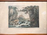 painting of a river with rocks and trees in a wooden frame