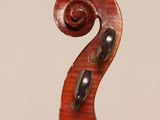 a close up of the back of a violin with a fiddle in the foreground