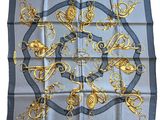 silk square scarf with gold and blue floral design