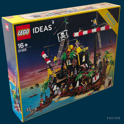 une boîte contenant un bateau pirate en Lego