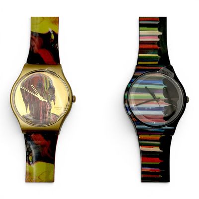 trois montres différentes, présentant chacune un motif distinct, posées sur un fond blanc