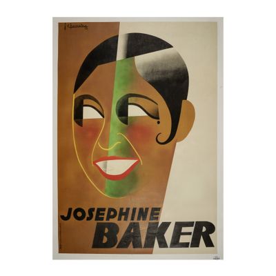 une image d'une affiche vintage représentant le visage d'une femme, sur laquelle figure le nom « Josephine Baker »