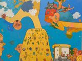 une peinture accrochée au mur d'une aire de jeux pour enfants