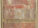un tableau représentant un tableau rouge et marron avec un cadre blanc