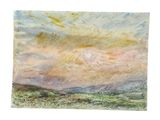 watercolor painting of a sunset over a field of grass