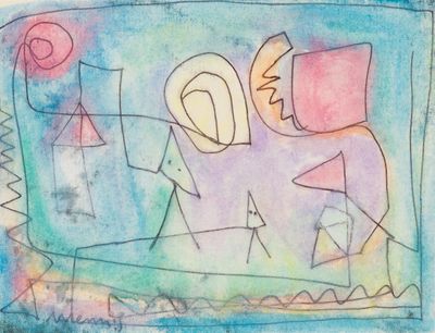 painting of a man and a woman sitting on a couch