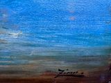 un tableau représentant un homme à cheval sur la plage