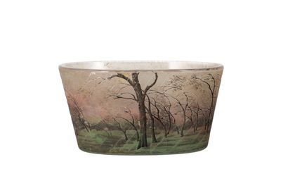 une image représentant un bol orné d'une peinture représentant des arbres