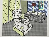 an image of a drawing of a living room with a chair and a table