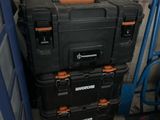 two black and orange boxes stacked on top of each other