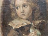 painting of a young girl holding a bird in her hand