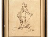 a drawing of a man in a top hat holding a cane