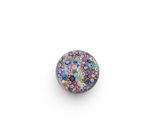 a multicolored glass bead on a white background