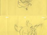 trois croquis représentant un personnage de dessin animé vêtu d'une combinaison spatiale et d'un casque