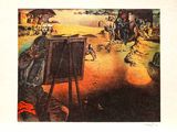 une image représentant un tableau représentant une scène de désert avec un homme à cheval et un homme à cheval