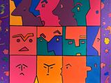 an image of a painting of a group of people with different faces