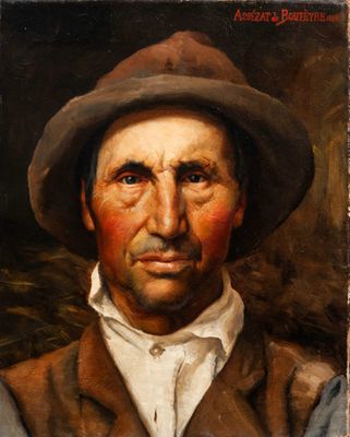 portrait d'un homme portant un chapeau et un gilet, ainsi qu'une chemise blanche et un gilet marron