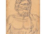 un dessin représentant un homme aux cheveux bouclés et à la barbe